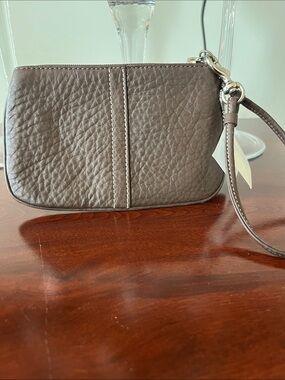 Coach Pebbled Leather Wristlet in Taupe Brown